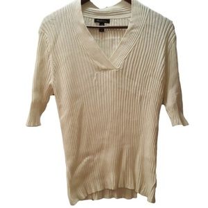George V Neck Ribbed Sweater XXL Off White